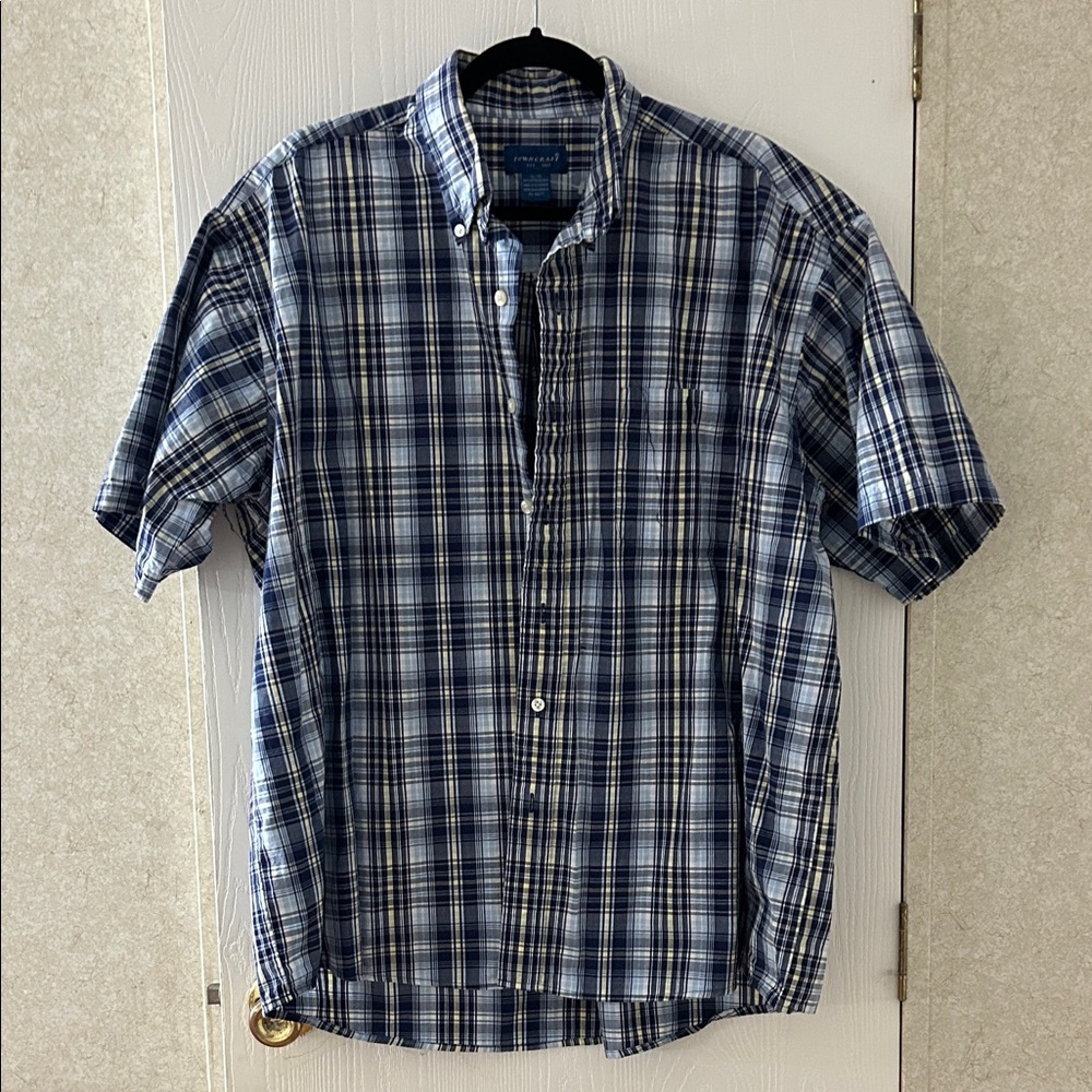 Croft & Barrow Navy and White Plaid Button Down Shirt, Size XL